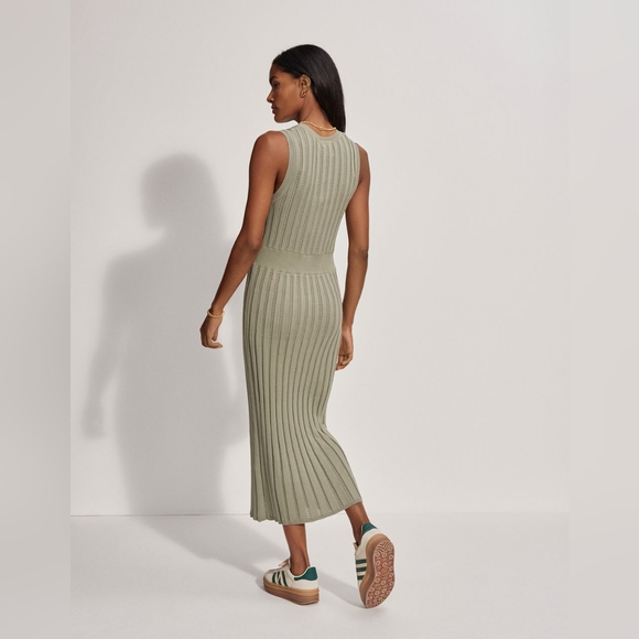 Anthropologie VARLEY Florian Knit Midi Dress NWT Sz L Sage Green Pointelle Knit - Picture 6 of 13